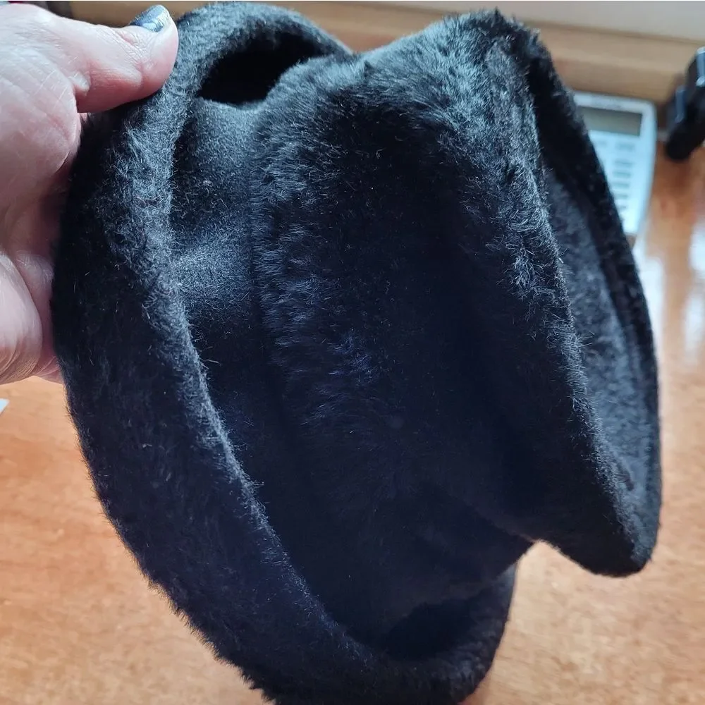 VINTAGE 50s Musketeer black furry flat top fedora‎ rolled brim bucket hat - Picture 8 of 8